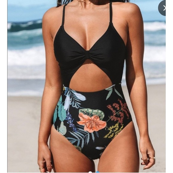 *Cupshe Ensley Floral and Black Cut-Out One Piece Swimsuit Size XL - Picture 6 of 7